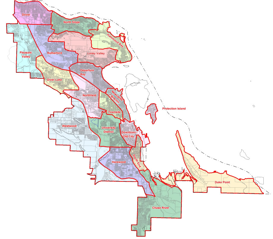 Map of Nanaimo neighbourhoods